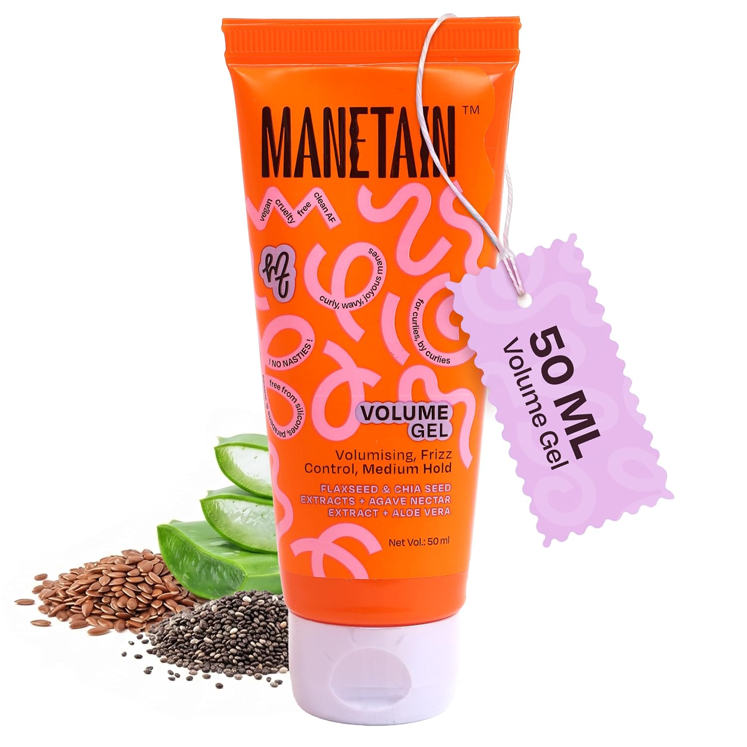 MANETAIN Volume Curl Gel 50ml for Curly & Wavy Hair | Flaxseed Curl Defining Gel with Medium Hold | Anti-Frizz & Moisturizing Styling Gel | Lightweight, CG-Friendly Hair Gel for Defined Curls