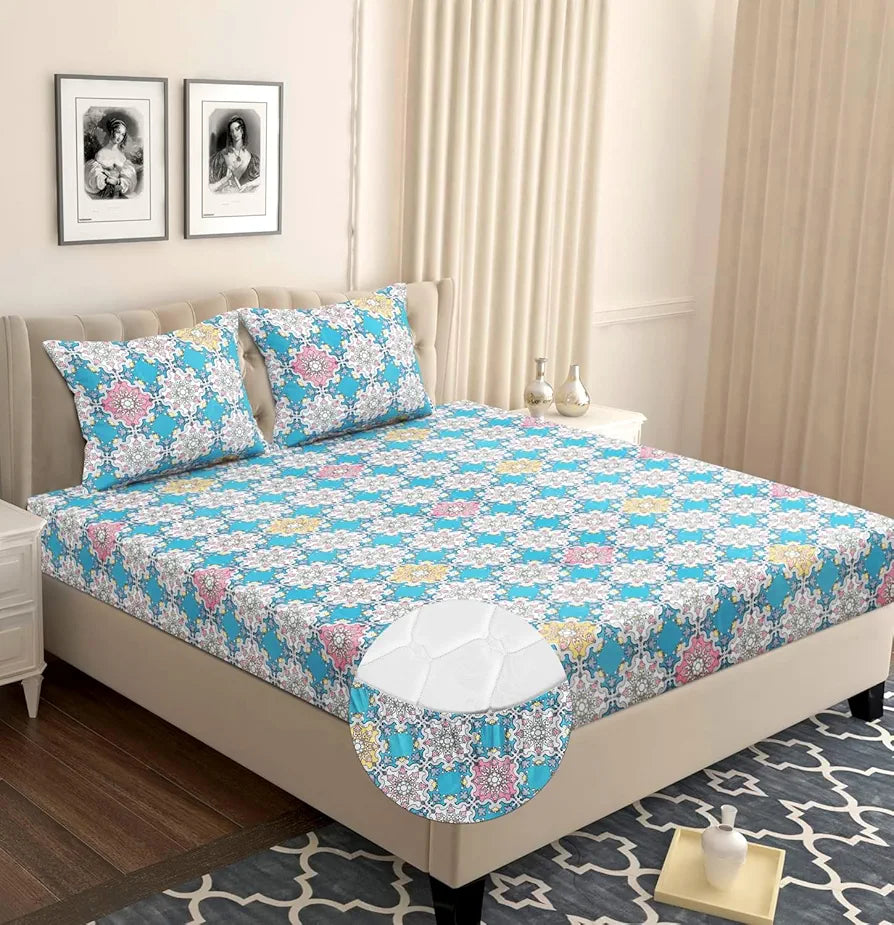 Homekart Premium Microfiber Elastic Fitted Bedsheets with 2 King Size Pillow Covers Double Bed 180 TC Supersoft Aqua