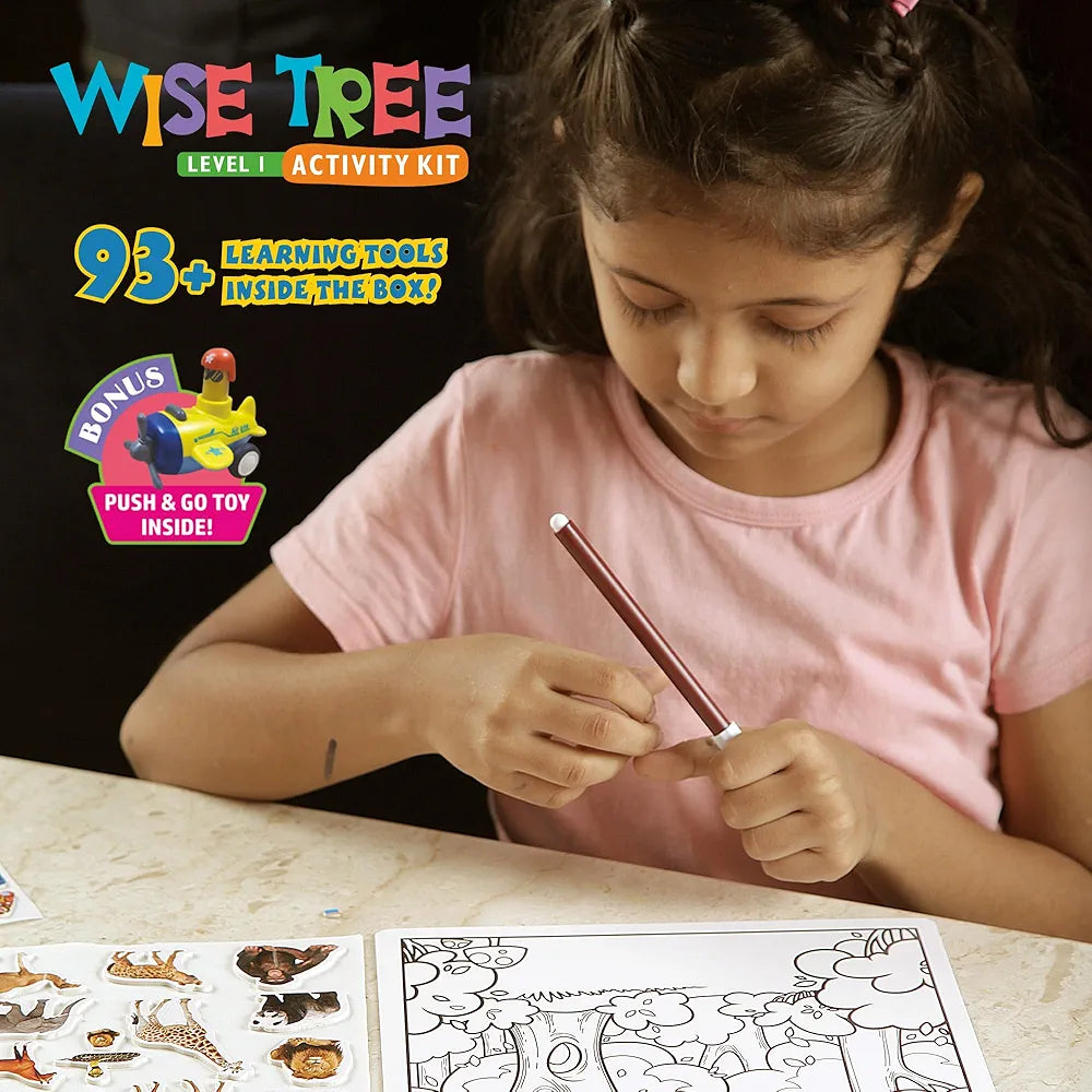 FLO Wisetree Level 1 Preschool Learning Activity Kit for Toddlers Age 5+ 93+ Early Learning Tools Birthday Gift Puzzle, Push-n-go Toy