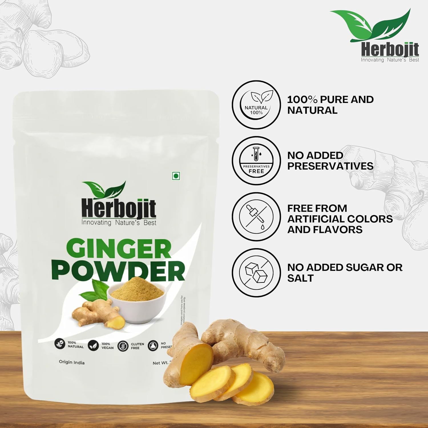 Herbojit Ginger Powder Pure & Authentic Ground Ginger Spice - 200 Gms
