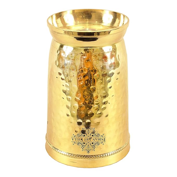 Indian Art Villa Brass Hammered Glass Tumbler Water Drinking Glass - 190 gms