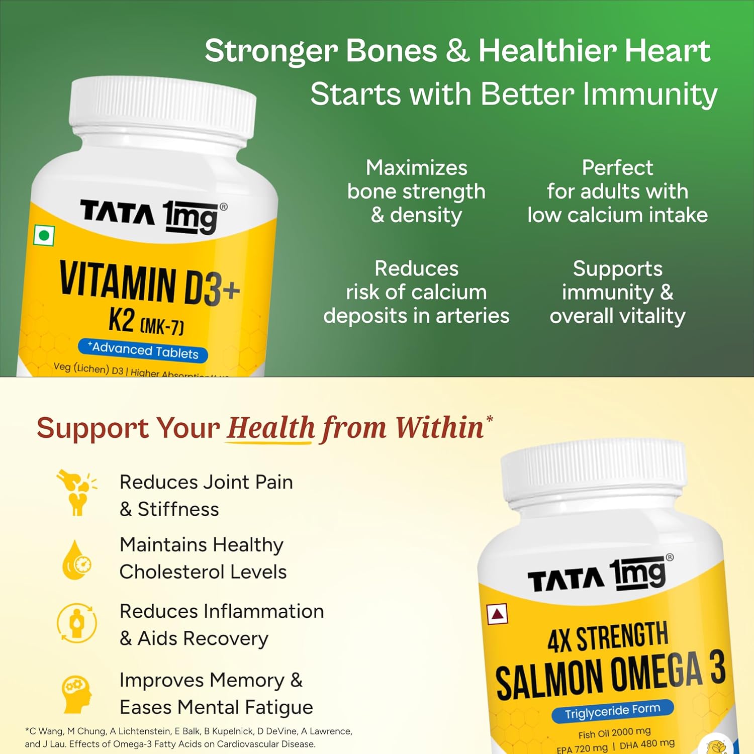 Tata 1mg Salmon 4x 60 + Tata 1mg Vitamin D3 K2 60