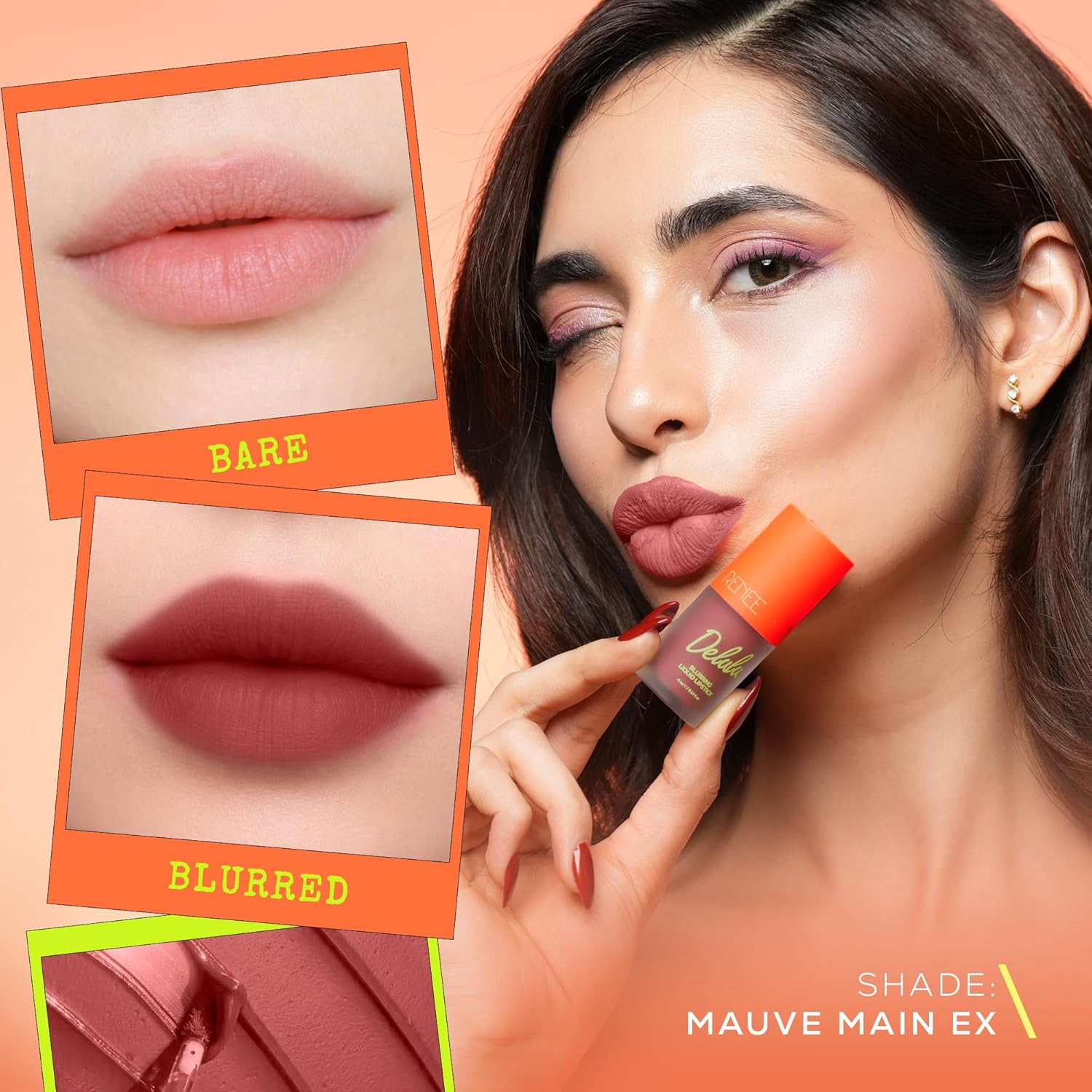 RENEE Delulu Blurring Matte Liquid Lipstick - Mauve Main Ex | Buildable Formula with Rich PayOff | Blurs Lip Lines, Glides Smoothly, Long-Lasting Up To 10 Hours | With Jojoba Oil | 4ml