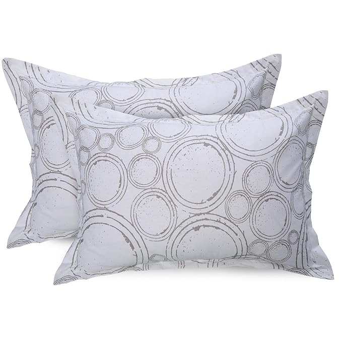Huesland by Ahmedabad Cotton 144 TC King Size Bedsheet Cotton with 2 Pillow Covers | Sphere | Pastel Peach & Off White