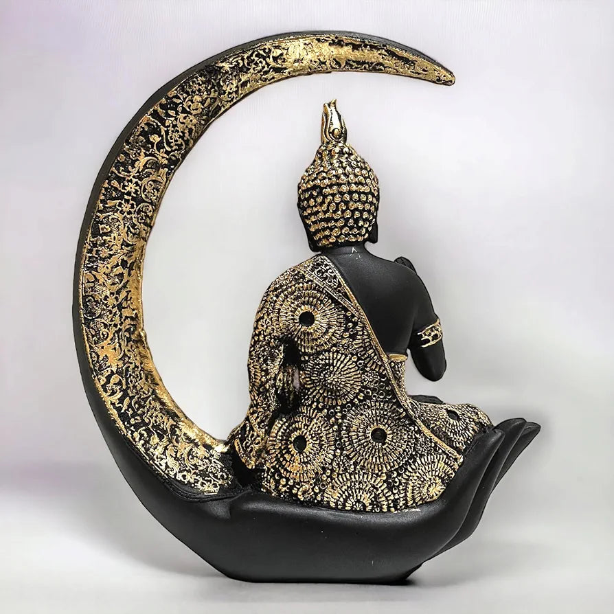 Neelaya Antique Big Meditating Moon Buddha Statue Showpiece Buddha Idol Polyresin Figurine Black