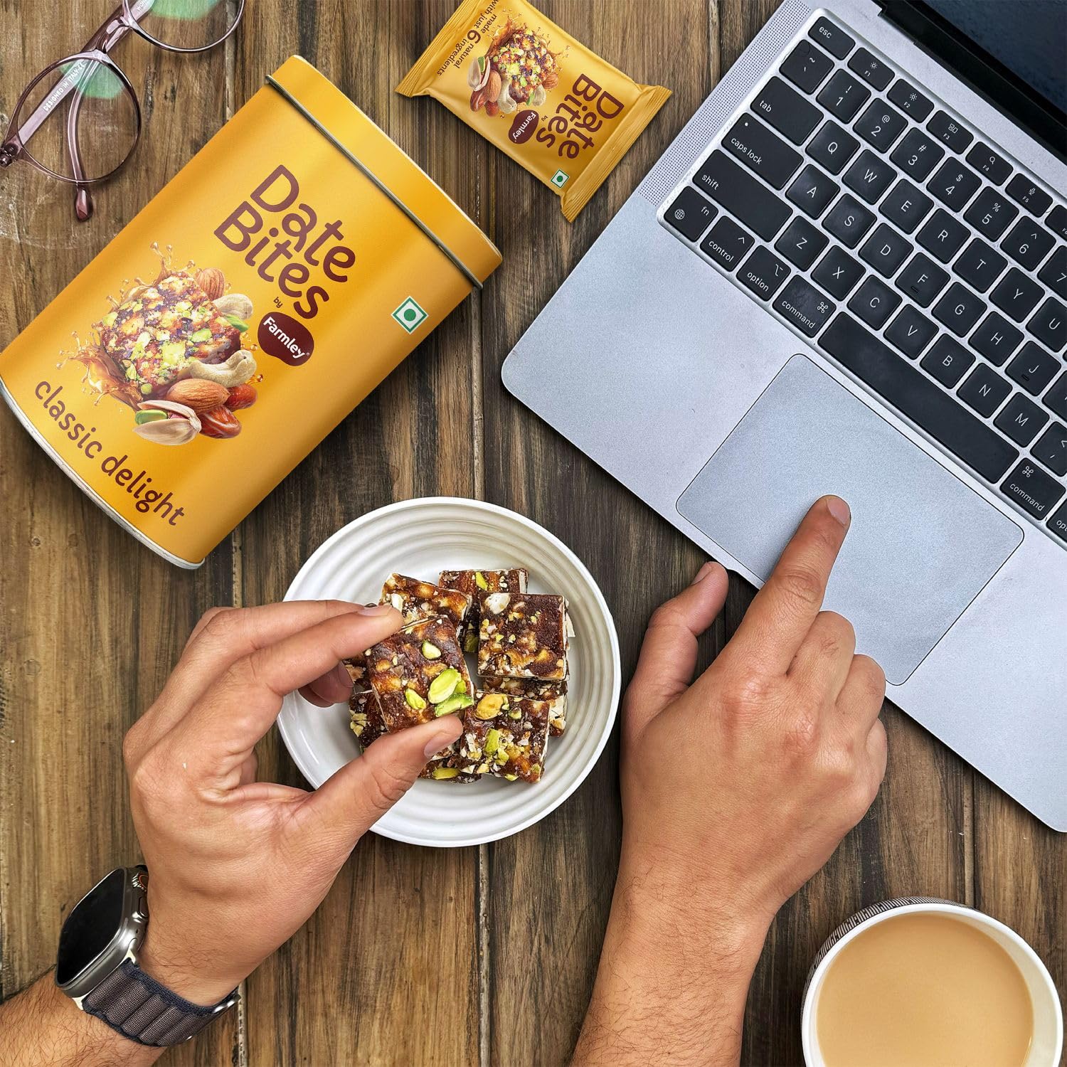 Farmley Classic Date Bites & Apple Pie Date Bites Tin Jar 200g X 2 I Dates Barfi Made with Dates, Pista, Cashews, Almonds, Honey and Pure Ghee I Dry Fruits Nuts