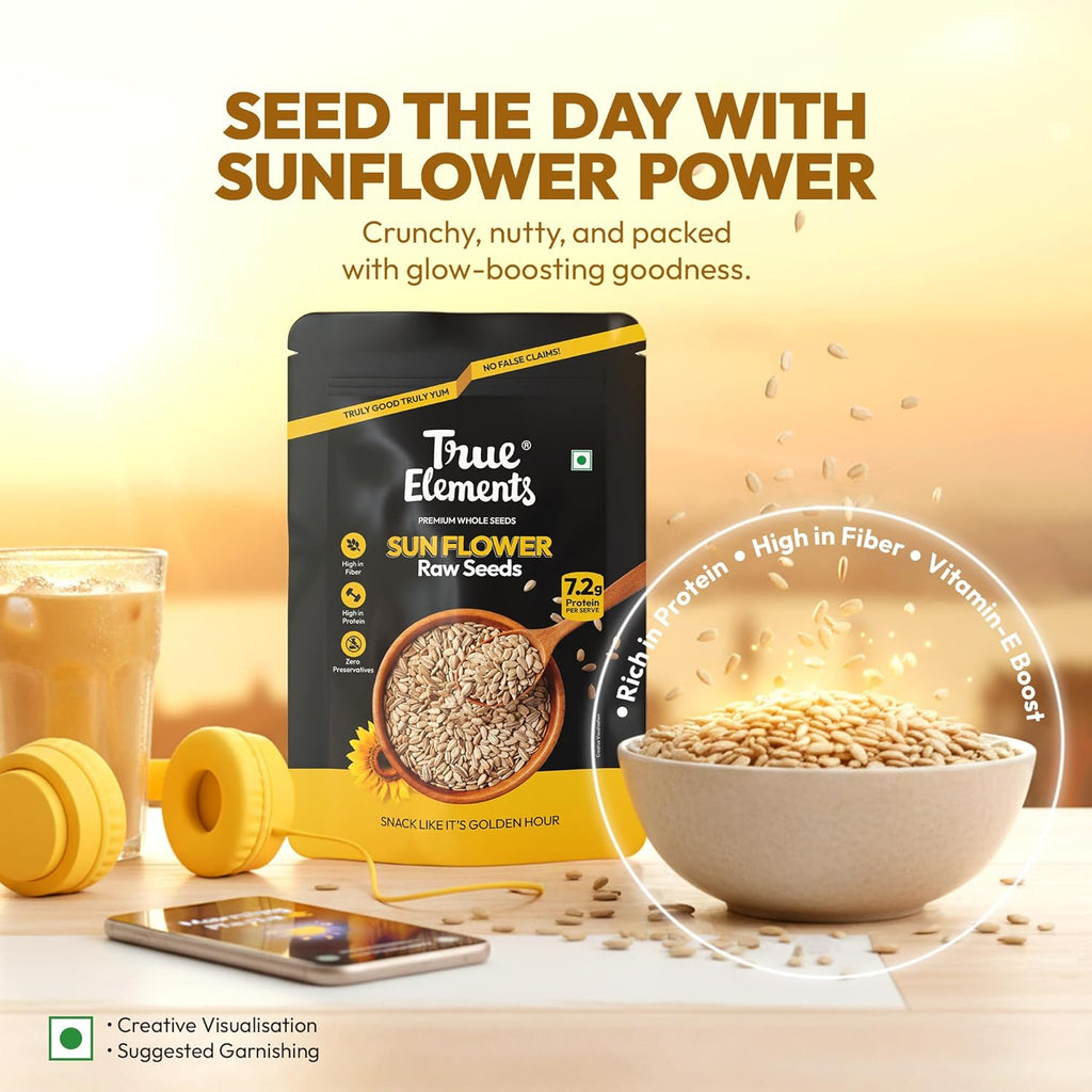 True Elements Sunflower Seeds 500g - Healthy Snack | Raw Seeds for Eating | Fibre Rich Seeds