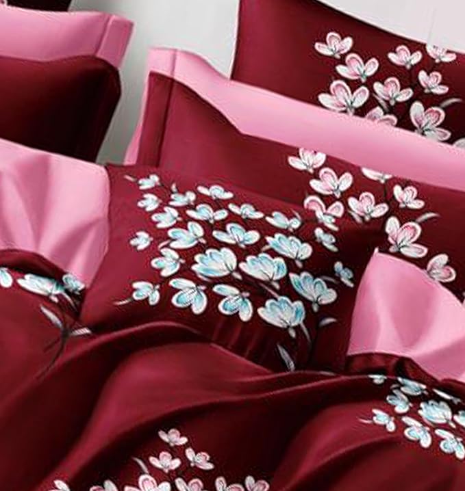 Cortina 140 Tc 100% Microfiber Printed Double Bedsheet Set With Two Pillow Case | 90x100 Inches | Floral | Red