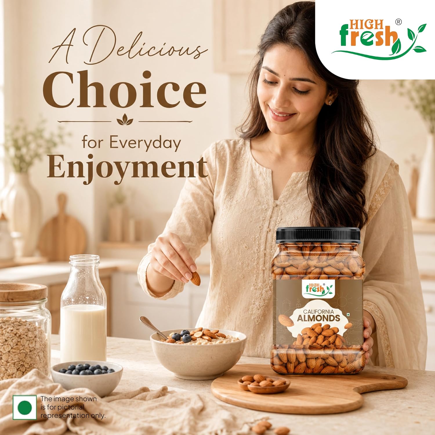 HighFresh California Jumbo Almonds |Natural Badam Giri | Rich In Protein & Dietary Fiber Almond | Crunchy Texture & Delicious Nutty Flavour | No Added Preservatives Or Artificial Flavors