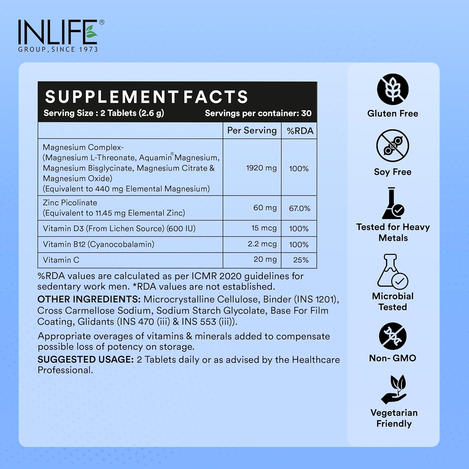 INLIFE Magnesium Supplement 2000mg | 5x Chelated Magnesium Complex Glycinate, L Threonate, Citrate, Oxide with Aquamin, Zinc, Vitamin C, D3 & B12 | For Sleep, Focus, Muscles, Immunity - 60 Tablets