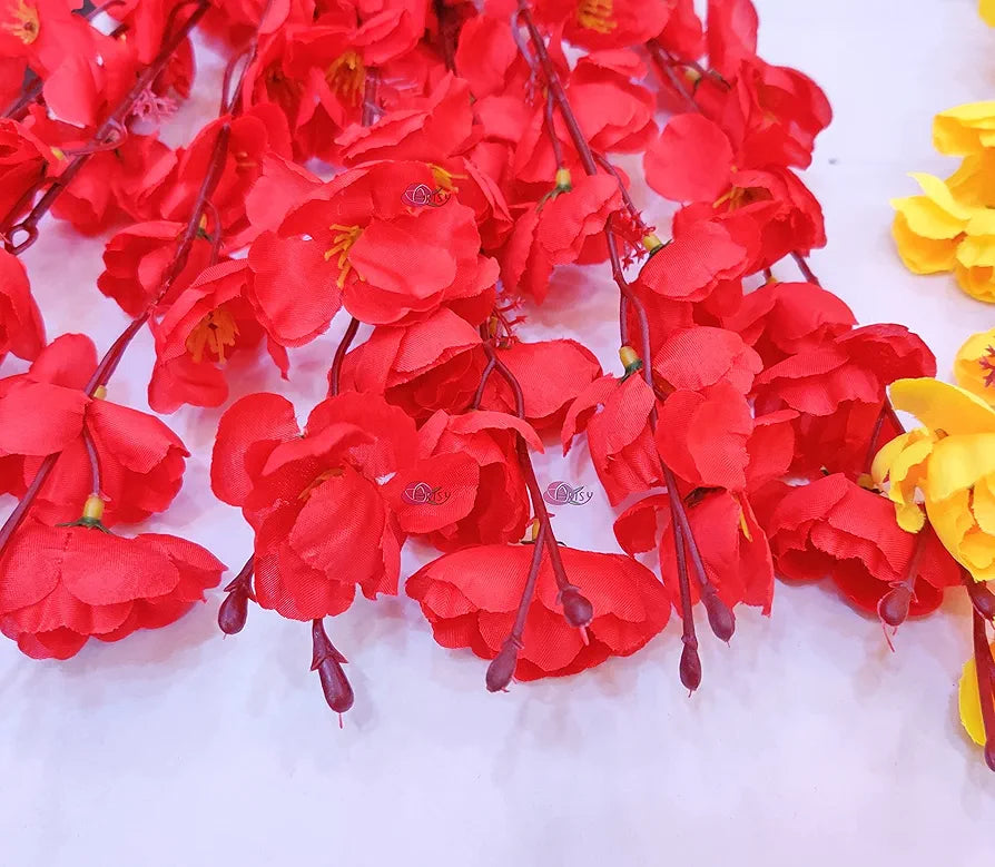 Artificial Flowers Bunch for Decoration Cherry Blossom Without vase Yellow Red