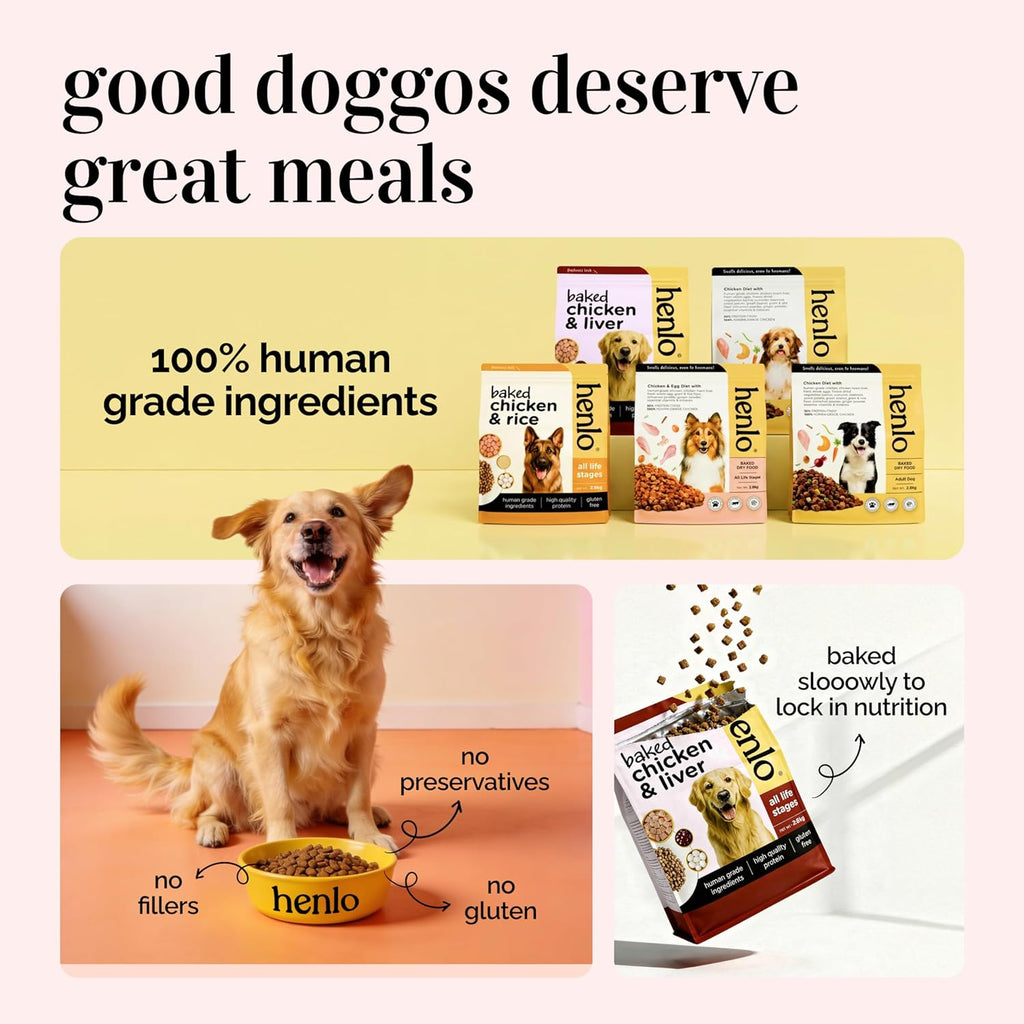 Henlo Chicken and Egg Baked Dry Dog Food for Adult and Puppy Dogs | 800G | 100% Human-Grade Ingredients | Nutritionally Balanced Healthy Dog Food