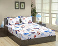 Trance Home Linen 180TC 100% Cotton 78"x72" Standard King Size Elastic Fitted Kids Bedsheet Printed King Bed Size with 2 Pillow Covers Colour Boat Blue