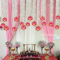 Wood Lotus Hanging 7 Pcs With White Artificial Flowers 3 Ft Each Handmade Wall Decoration Lotus hanging