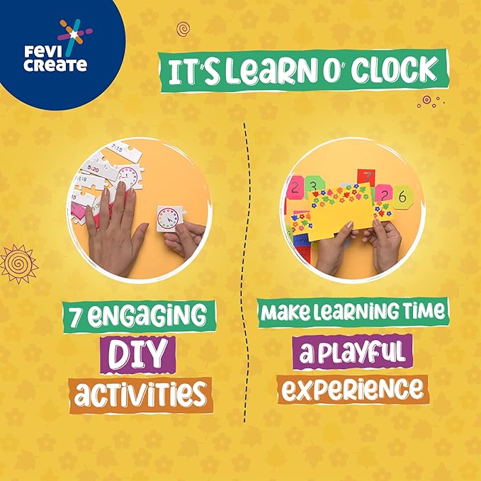 Fevicreate Diy Learn Time Kit Craft Materials Provided 7 Craft Activities Board Games and Puzzles Art and Craft Kit for Kids