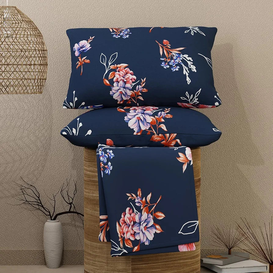 Layers Emaline Cotton King Bedsheet Set 1 King Cotton Bedsheet & 2 Pillow Covers Breathable & Anti-Wrinkle 144 TC Spring Blue