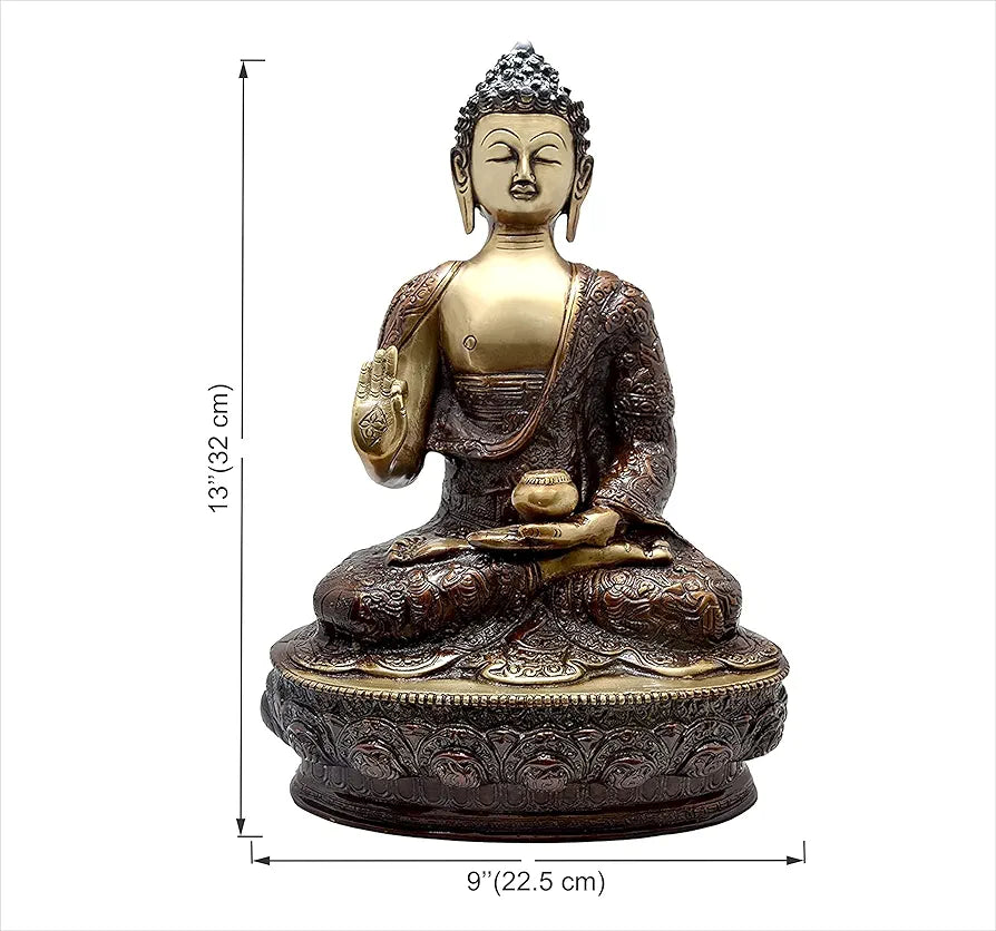 Two Moustaches Vitarka Buddha 13 Inches Brass Showpiece Figurine