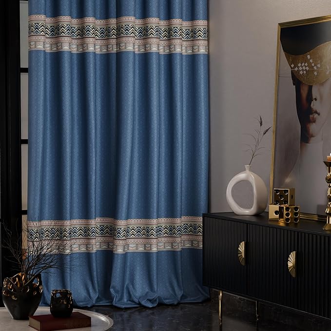 Stoa Paris Curtain for Home Single pc Patterned Curtain for Door Colour Celestial Blue