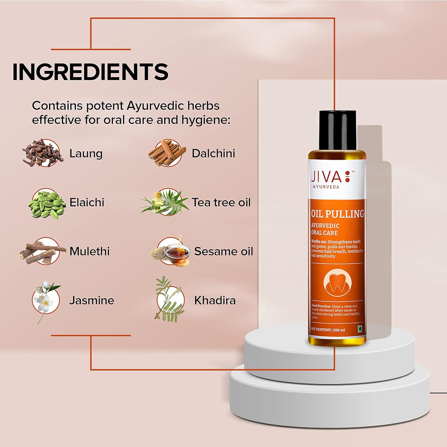 Jiva Oil Pulling 200ml | Ayurvedic Oil For Oil Pulling Deep Cleanses Mouth, Removes Toxins | Prevent Bad Breath, Alleviates Toothache & Sensitivity
