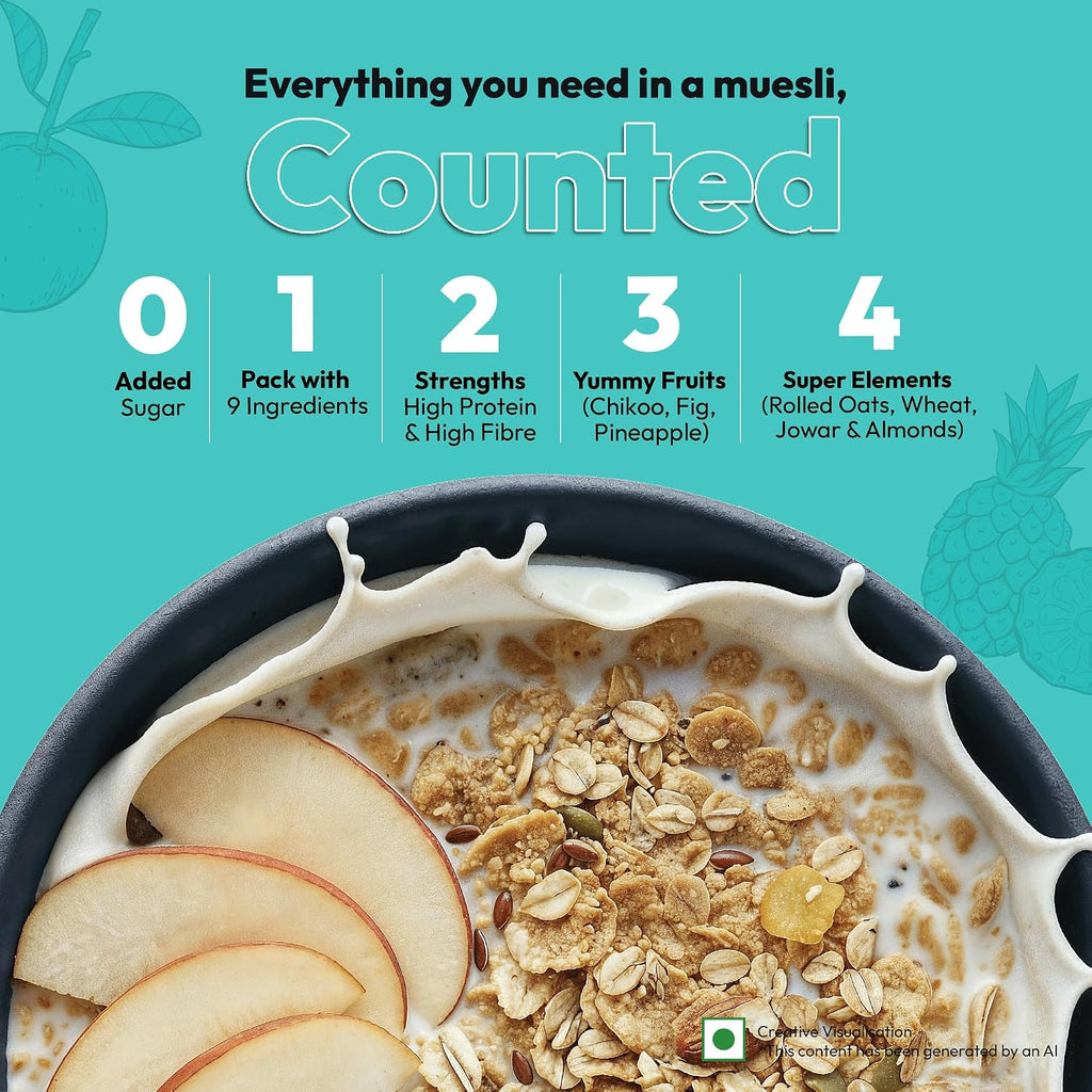 True Elements No Added Sugar Muesli 1kg - Protein muesli -14g protein per 100g | Clean Label Breakfast Cereal | No hidden sugar | Millet Muesli with Jowar | High Fibre