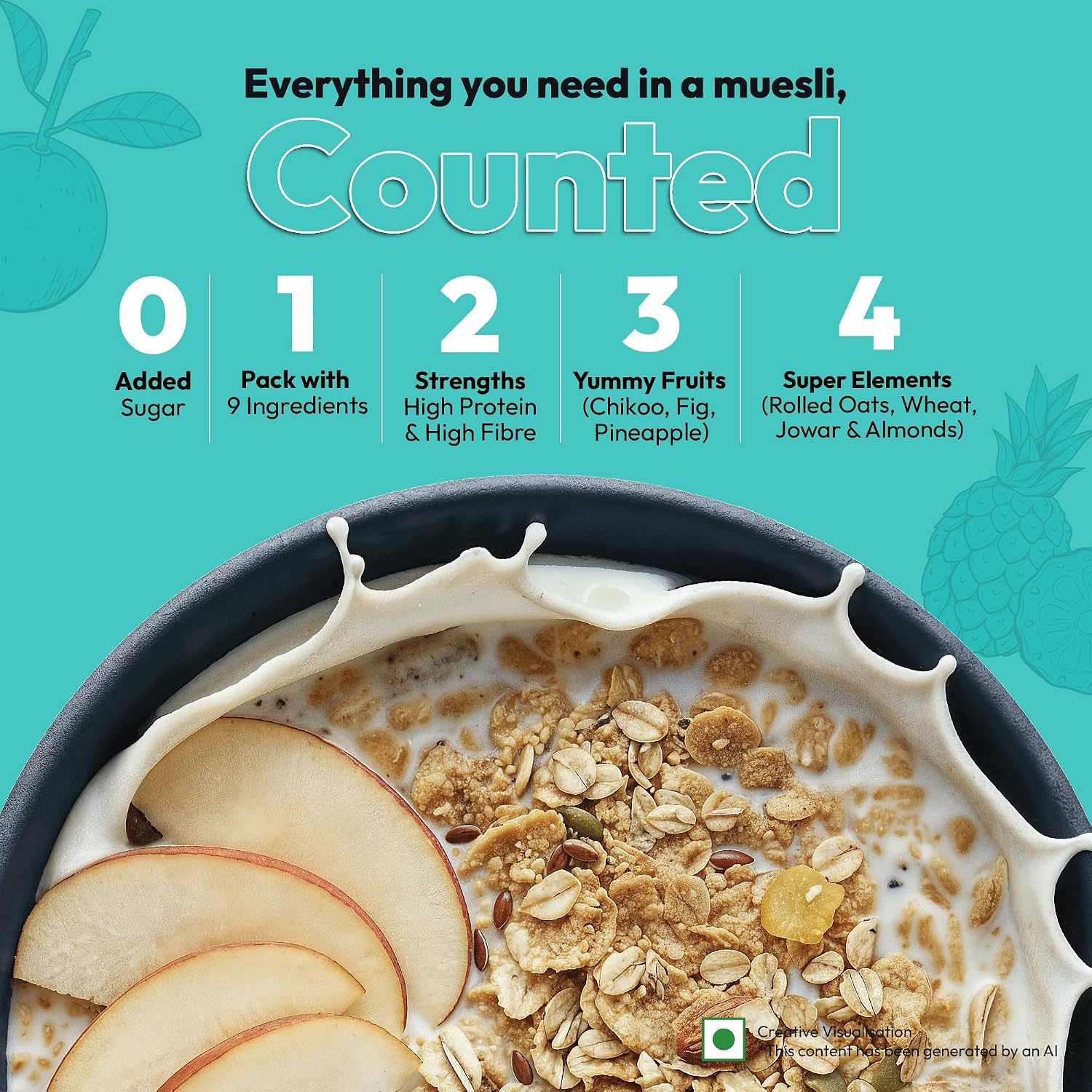 True Elements Muesli Sugar Free 1.2 kg - 100% Wholegrain Muesli | No Added Sugar | Diet Food for Weight Management | Healthy and Quick Breakfast | Millet Muesli - 18% Jowar | HIgh Protein