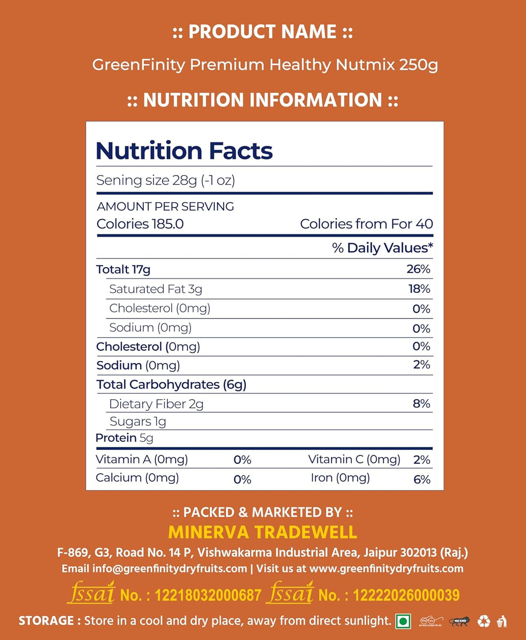 PrettyNutty Healthy Nutmix 250g, Dried Almonds, Black Raisins, Cashewnuts, Cranberries, Green Raisins, Walnut Kernels & Many More.