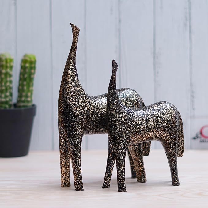 Ecraftindia Set of 2 Black & Golden Horse Statues Decorative Animal Figurines Showpiece for Home Decor