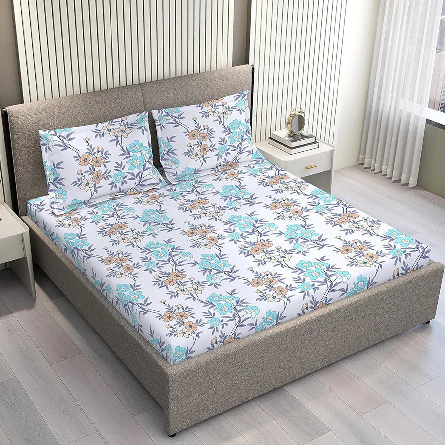 Layers Be Bold Cotton Bedsheet Set for All Seasons Lightweight 140 TC Queen Size Sheen Green Color