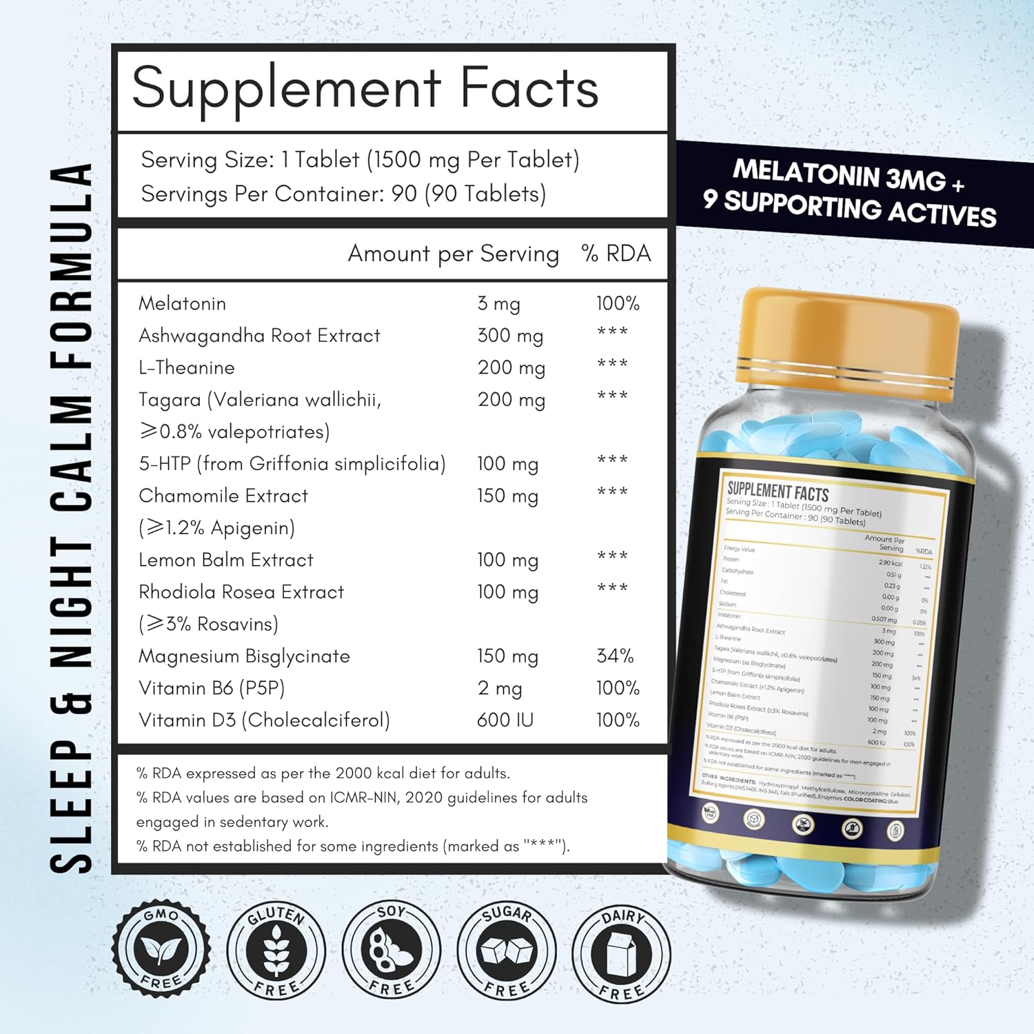 ANUPURAK Melatonin 3mg Sleep Tablets | 11 Actives Sleep Supplement with 5-HTP, Ashwagandha, Tagara & L-Theanine | Sleep Cycle & Nighttime Calm Support | Non-Habit Forming | 90 Veg Tablets (90 Days)