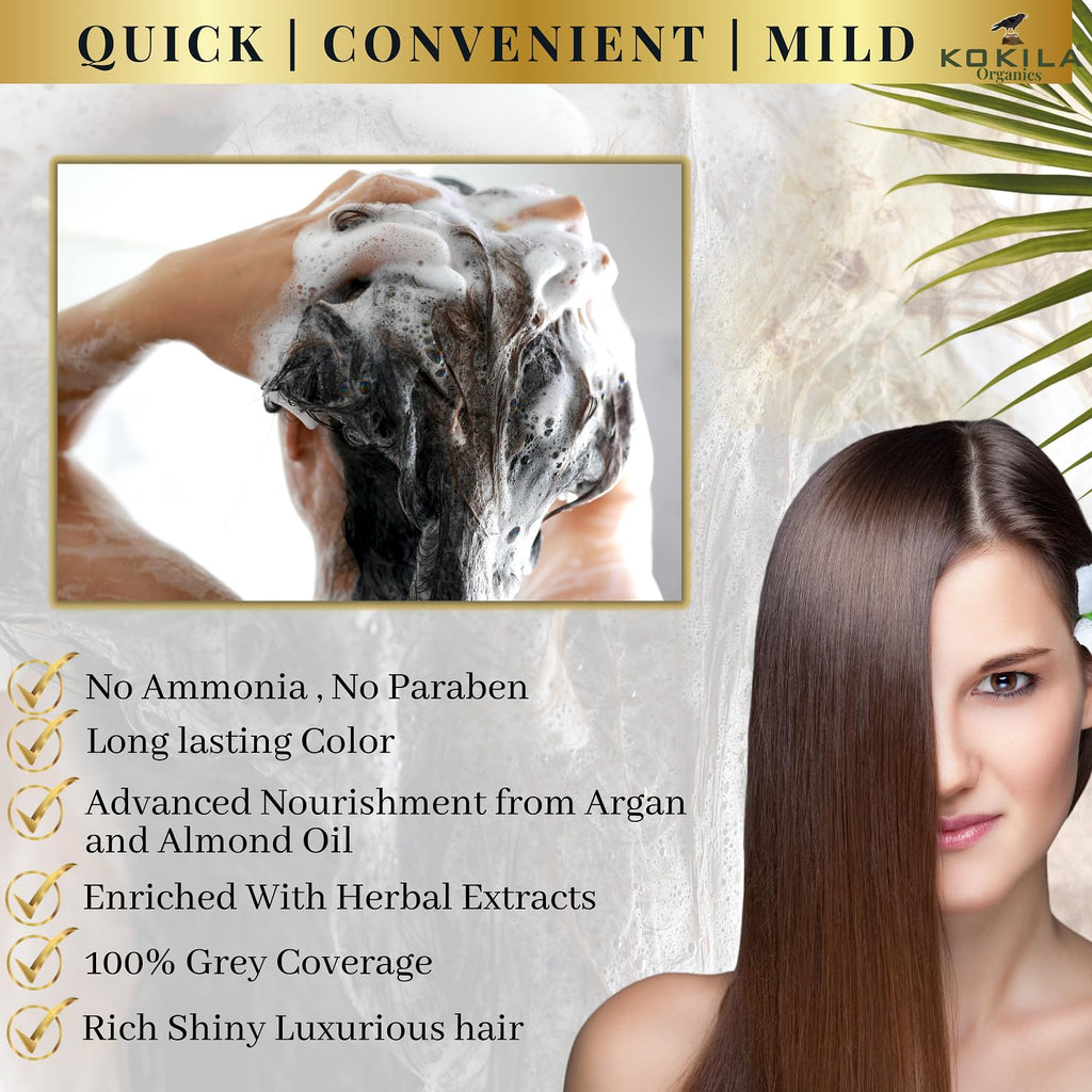 Kokila NO PPD Shampoo Hair Colour - Black 400ml for Women and Men | Natural Extracts | Colours Hair in 10 Minutes | Ammonia Free, Paraben Free - 10 Pair Free Gloves