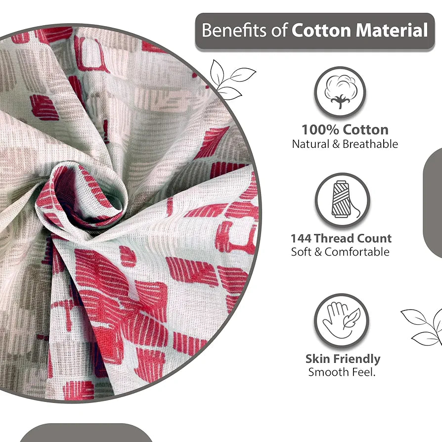 Divine Casa 144 TC 100% Pure Cotton Queen Size Double Bed Bedsheet with 2 Pillow Covers Geometric Pixel Colour Red White