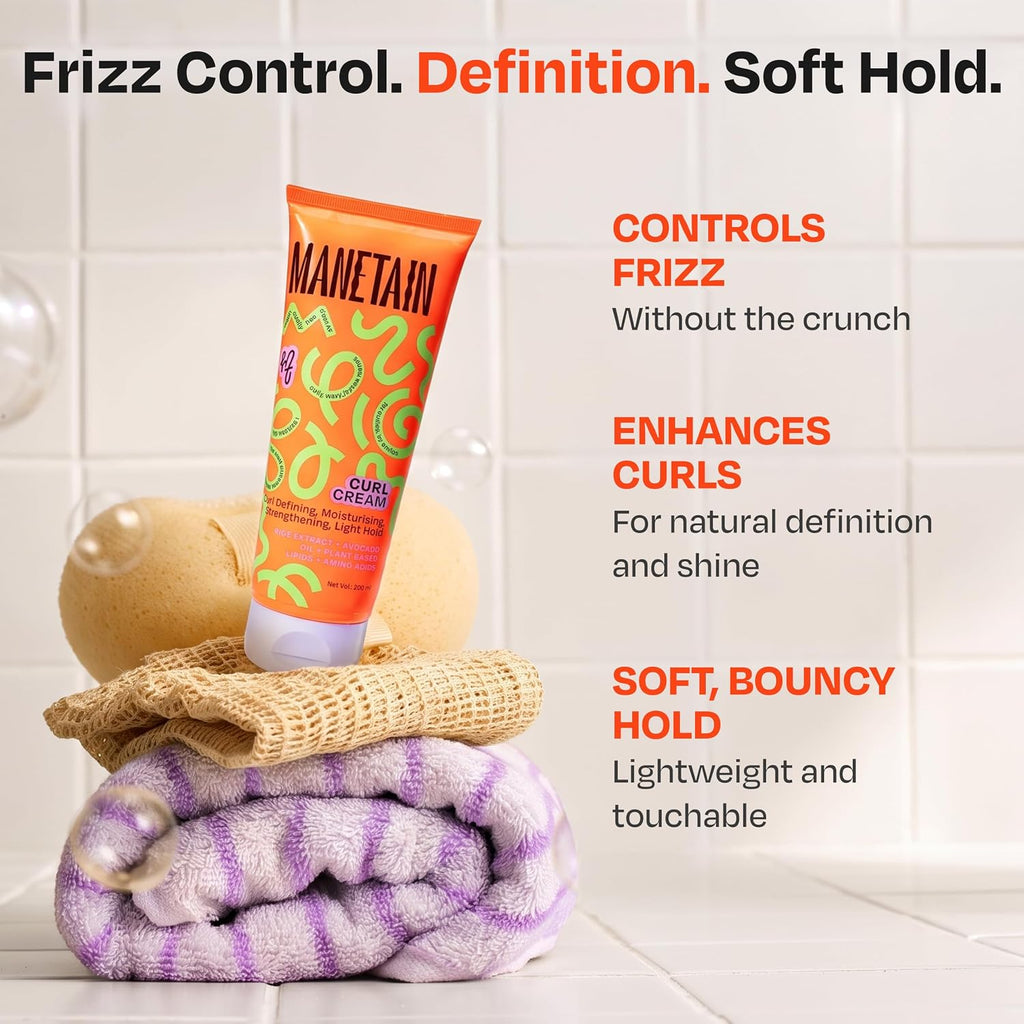MANETAIN Curl Cream 200ml for Curly & Wavy Hair | Frizz Control, Soft Hold & Moisturizing Styling Cream | Enhances Natural Curls, Reduces Frizz | Sulfate-Free, Paraben-Free, Vegan Hair Care
