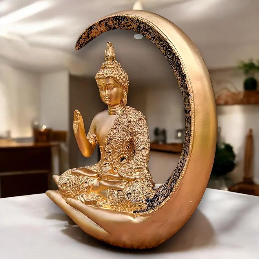 Neelaya Antique Meditating Moon Buddha Showpiece Polyresin Idol Statue Gold