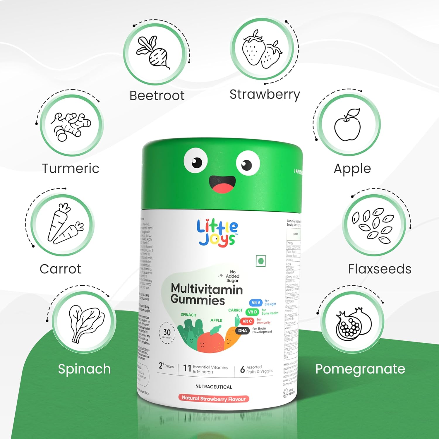 Little Joys Multivitamin Gummies for Kids | 2-6 Years | 30 Gummies | With 11 Vitamins & Minerals | Improves Immunity, Bone health & Antibody Production | No Added Sugar | Strawberry Flavour