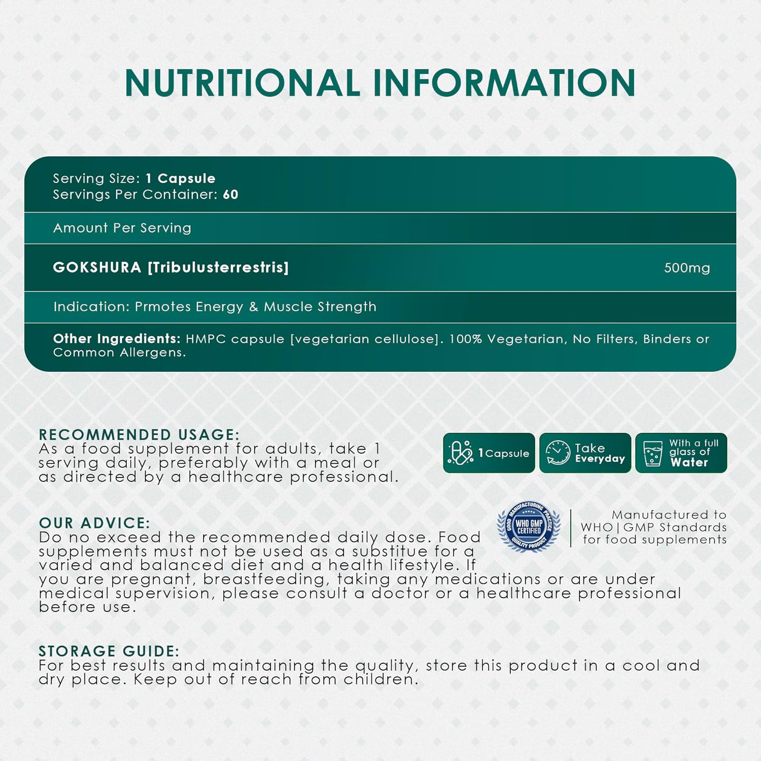 Ambrosial Gokshura Tablets | Tribulus Terrestris High Strength Gokshura 500 mg EACH Capsule | Supports Immunity & Healthy Urinary Tract (Pack of 1-60 Capsules)