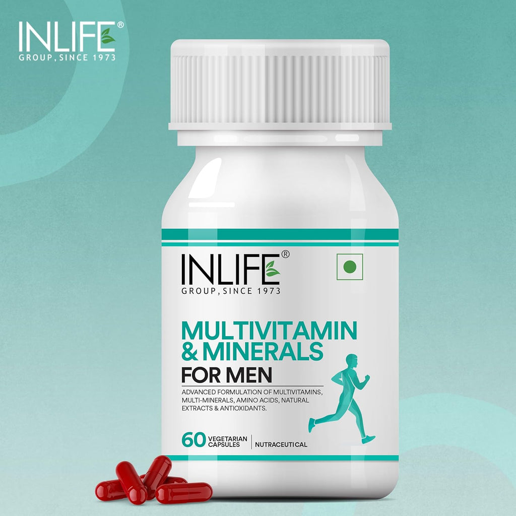 INLIFE Multivitamin for Men with Biotin Ginseng Ashwagandha Zinc Magnesium Vitamin D3 B12 & Minerals Amino Acids Antioxidants Daily Formula Supplement - 60 Capsules (Pack of 1, 60)