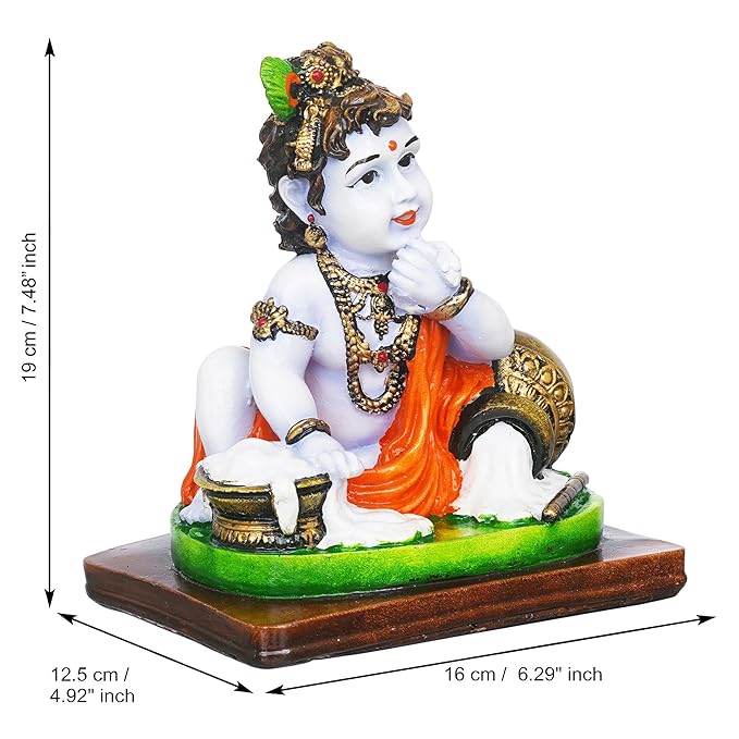 Ecraftindia Polyresin Handcrafted Little Krishna Idol Eating Makhan Decorative Showpiece for Devotees and Lovers of Lord Krishna