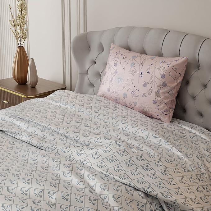 Stoa Paris Satin Bedsheet Single Bed, Premium Bedding Set with Pillow Cover Colour Blue