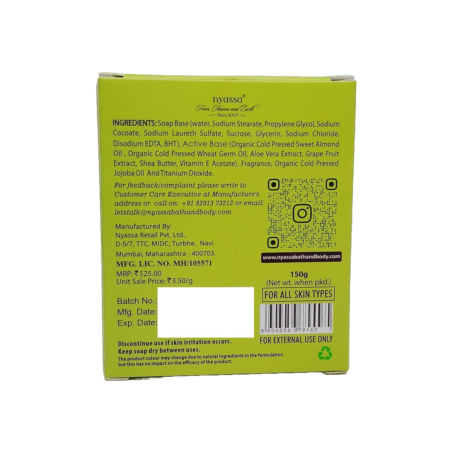Nyassa Rajnigandha Blooms Handmade Natural Bathing Soap - 150 Gms