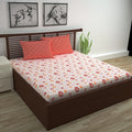 Divine Casa Double Size Bedsheet for Double Bed 144 TC Pure Cotton Queen Size with 2 Pillow Covers Floral Colour Rust White