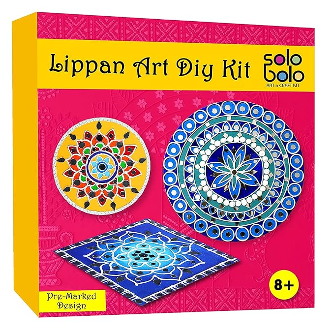 Solobolo Lippan Art and Craft Materials Kit for Kids Premarked Mdf Board Warli Art Painting Diy Kit With Stands