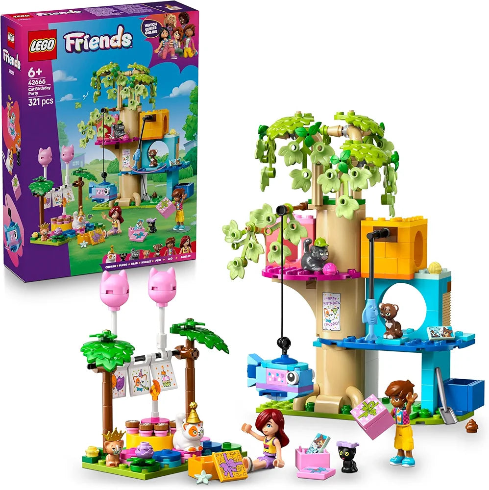 Lego Friends Cat Birthday Party & Tree House Building Kit Toy 42666 Building Blocks Toys for 6+ Gift for Boys and Girls