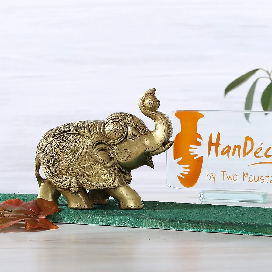 Two Moustaches Maharaja Elephant Design Brass Showpiece