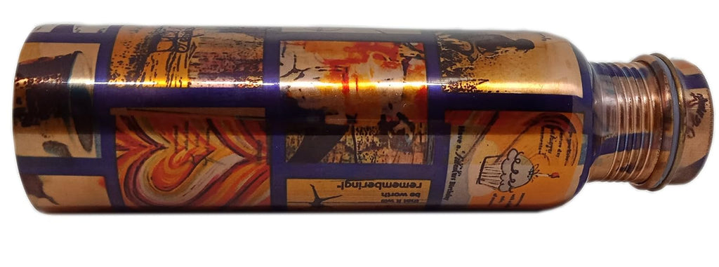 Nature’s Secret Pure Copper Modern Art Printed and Outside Lacquer Coated Bottle, Travelling Purpose, Yoga Ayurveda Healing, 1000 Ml (Sq. Blue)