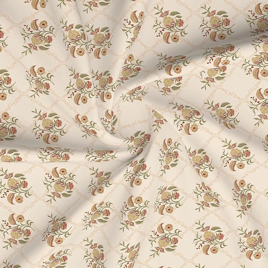 Layers Home Easy Cotton Bedsheet Set for All Seasons Lightweight 144 TC King Size Beige Red Floral