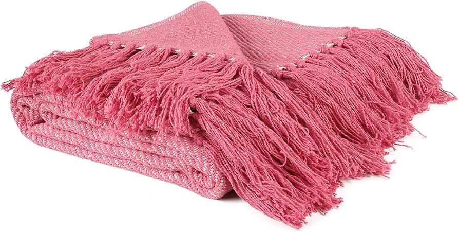 Cazimo Soft Cotton Throw Blanket with Tassel Fringes Soft Wrinkle & Fade Resistant All Seasons