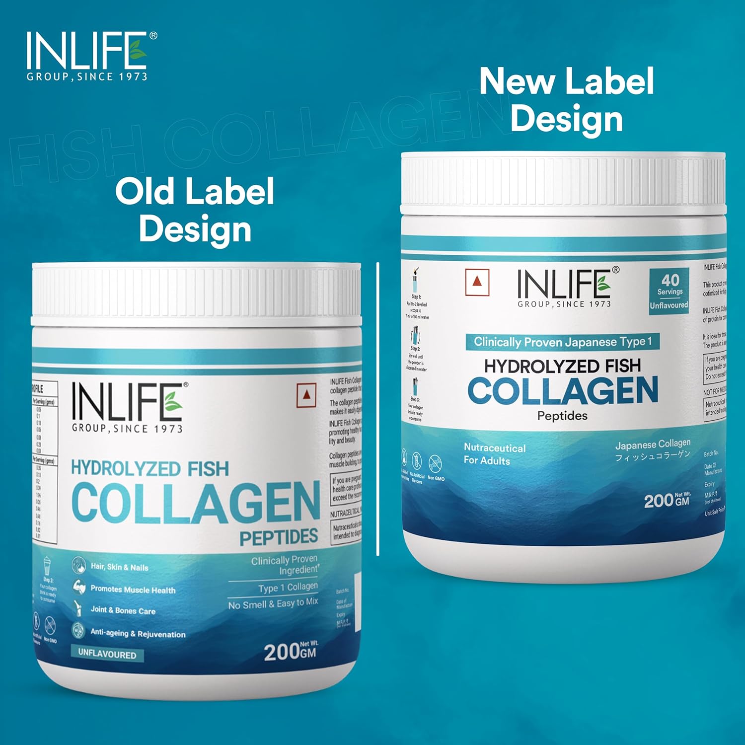 INLIFE Japanese Marine Collagen Supplements | Clinically Proven Ingredient | Hydrolyzed Fish Collagen Powder for Skin, Hair & Joints for Women & Men (Unflavored)