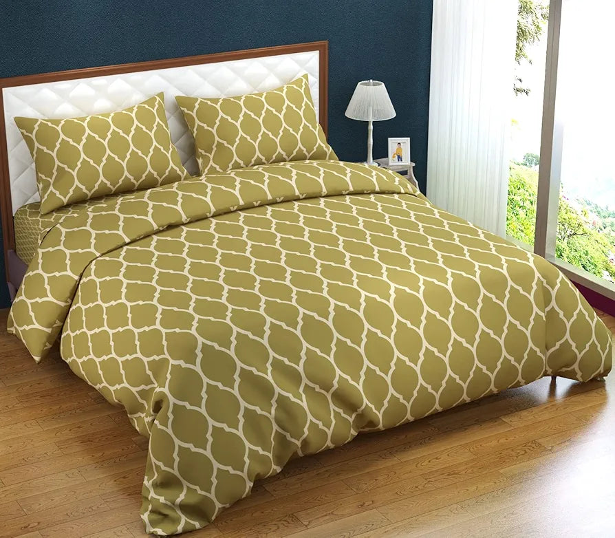 Trance Home Linen 200TC 100% Cotton Printed Zippered Duvet Cover/Blanket Cover/Quilt Cover Queen Size with 2 Pillow Covers Colour Dori Forest Green