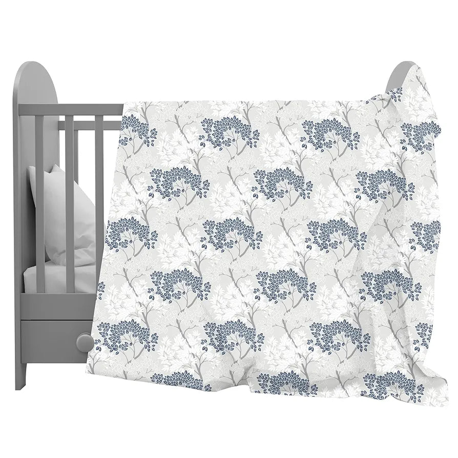 Divine Casa Floret 100% Cotton Single Kids Dohar 120 GSM Soft & Lightweight Throw Blanket Colour Grey Blue