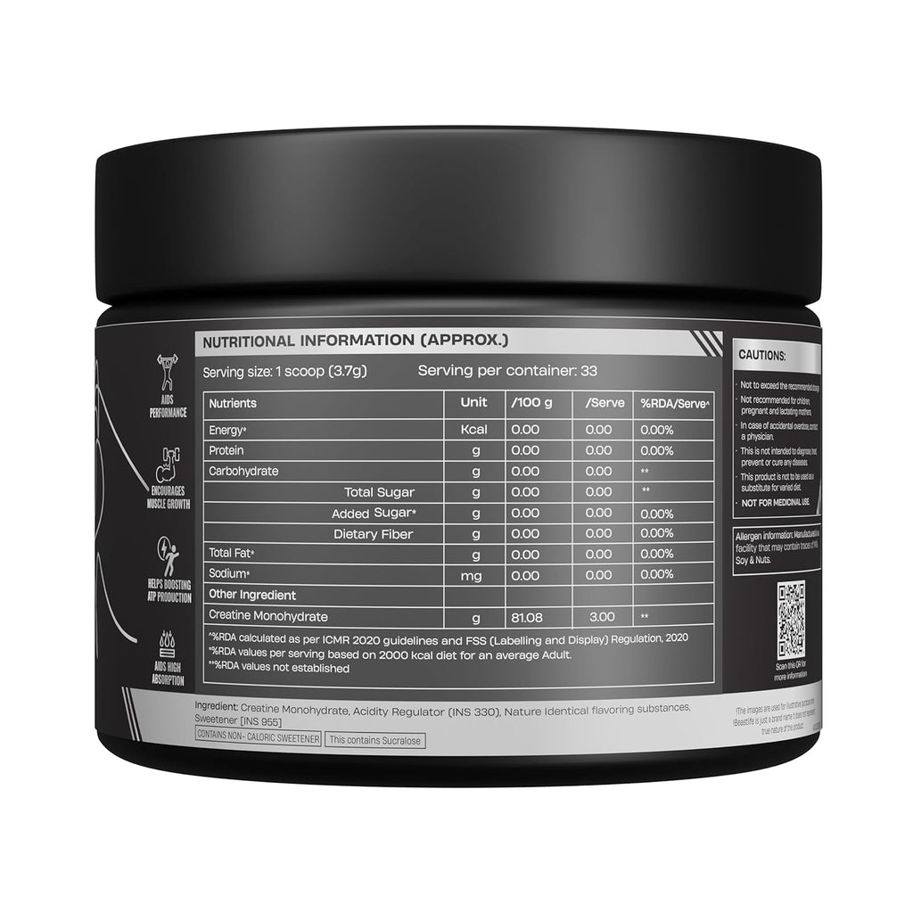 BeastLife Micronised Creatine Monohydrate Powder Shikanji Flavour 125g | 33 Servings | NABL Lab Tested | Rapid Absorption for Muscle Strength & Athletic Performance
